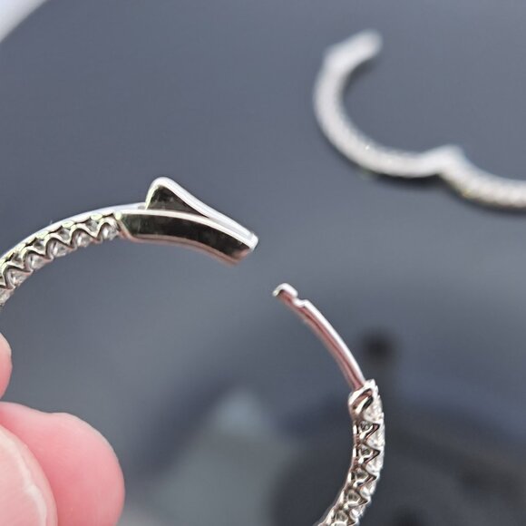 14K White Gold 2.00TCW Diamond Eternity Hoop Earrings 30mm 6.7 Grams - Picture 13 of 14